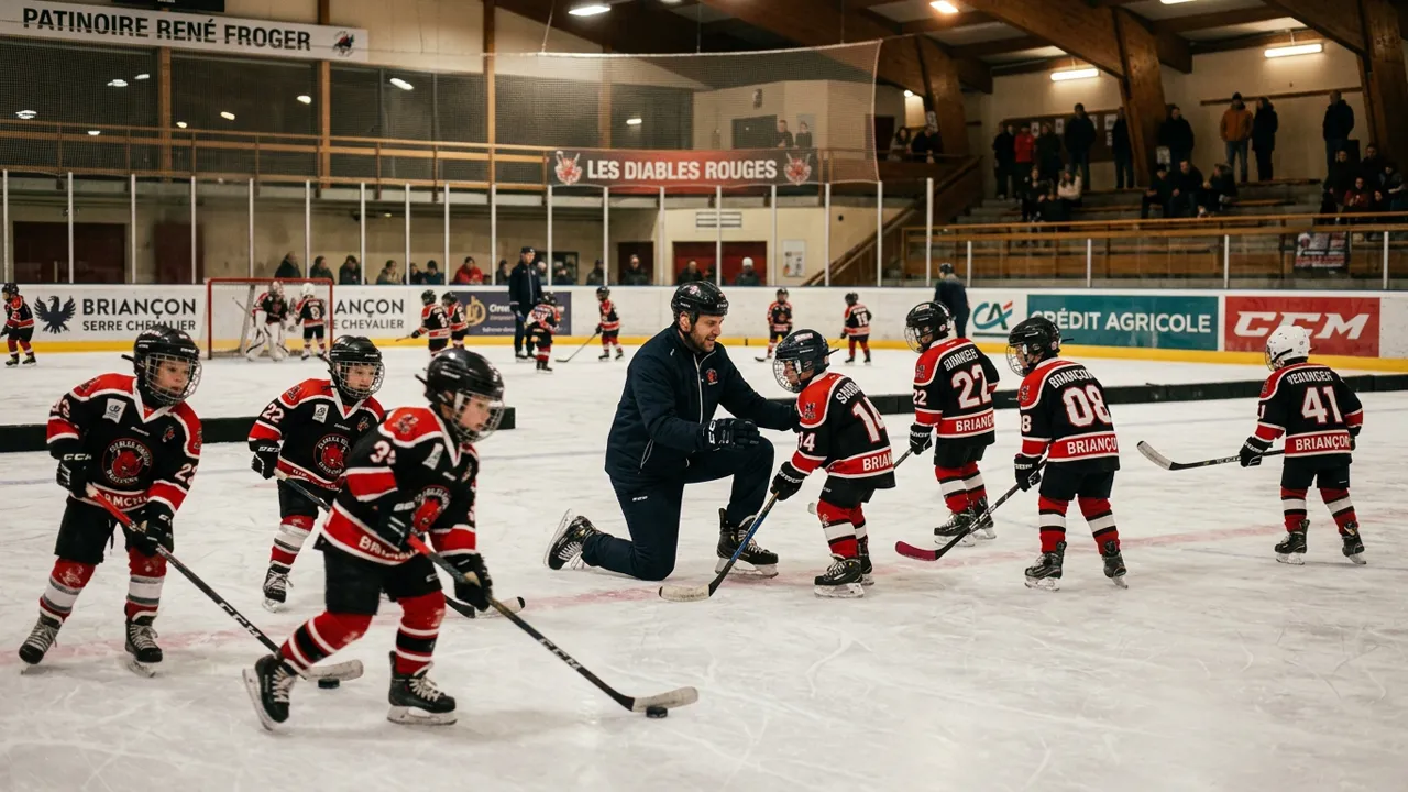 Séance d'apprentissage du patinage et de hockey sur glace pour les jeunes à Briançon